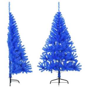 vidaXL Jumătate brad de Crăciun artificial suport, albastru 120 cm PVC imagine