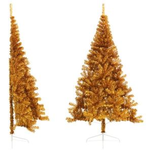 vidaXL Jumătate brad de Crăciun cu suport, auriu, 240 cm, PET imagine