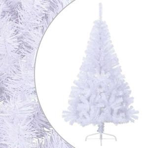 vidaXL Jumătate brad de Crăciun cu suport, alb, 120 cm, PVC imagine