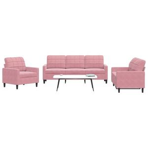 vidaXL Set de canapele cu perne, 3 piese, roz, catifea imagine
