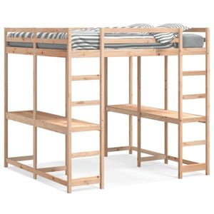 vidaXL Cadru pat supraetajat cu birou/scară, 140x200 cm, lemn pin imagine