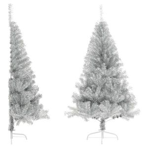 vidaXL Jumătate brad de Crăciun cu suport, argintiu, 120 cm, PET imagine
