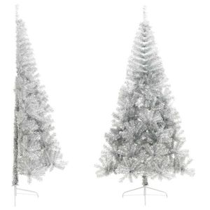 vidaXL Jumătate brad de Crăciun cu suport, argintiu, 210 cm, PET imagine