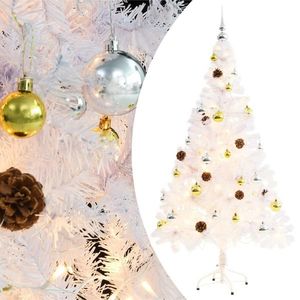 vidaXL Brad de Crăciun artificial pre-iluminat cu globuri, alb, 150 cm imagine