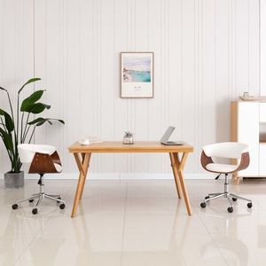 vidaXL Scaun de birou pivotant, alb, lemn curbat și piele ecologică imagine