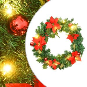 vidaXL Coroniță de Crăciun cu becuri LED, verde, 60 cm, PVC imagine