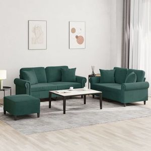 vidaXL Set canapea cu perne, 3 piese, verde închis, catifea imagine