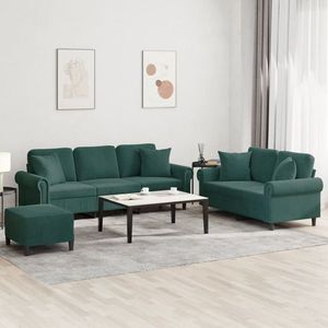 vidaXL Set canapea cu perne, 3 piese, verde închis, catifea imagine