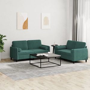 vidaXL Set canapea cu perne, 2 piese, verde închis, catifea imagine