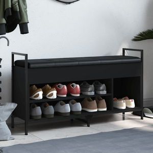 vidaXL Bancă de pantofi, negru, 105, 5x32x57, 5 cm, lemn prelucrat imagine