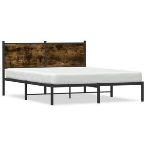vidaXL Cadru pat metalic cu tăblie, stejar fumuriu, 150x200 cm imagine