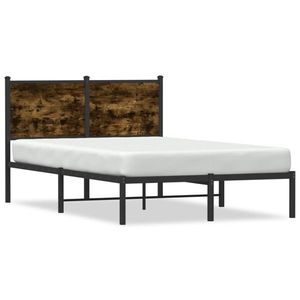 vidaXL Cadru pat metalic cu tăblie, stejar fumuriu, 120x190 cm imagine