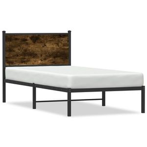 vidaXL Cadru pat metalic cu tăblie, stejar fumuriu, 80x200 cm imagine