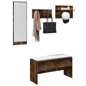 vidaXL Set mobilier de hol, 4 piese, stejar fumuriu, lemn prelucrat imagine
