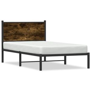 vidaXL Cadru de pat metalic cu tăblie, stejar fumuriu, 100x190 cm imagine