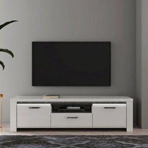 Comoda TV Bernisse, Bedora, 161.1x52.7x43.9 cm, MDF/PAL/metal, alb lucios imagine