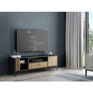 Comoda TV Kampen, Bedora, 159.5x41.5x51 cm, PAL/metal, stejar/negru imagine