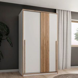 Dulap pentru haine Soest, Bedora, 118.8x57.3x215 cm, PAL/lemn, alb/stejar imagine