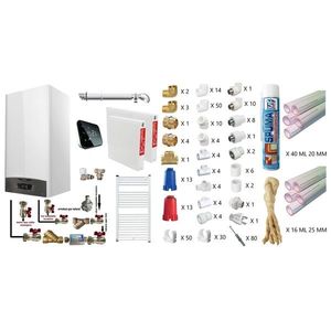 Pachet apartament cu o camera, centrala termica murala in condensare Ariston CLAS ONE+ WI-FI 24, Gaz, 24 kW, termostat Salus IT 500, kit de evacuare inclus, calorifere otel, kit armaturi teava PPR si trusa de sudat PPR CADOU imagine