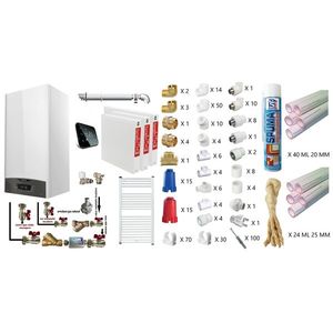 Pachet apartament cu 2 camere, centrala termica murala in condensare Ariston CLAS ONE+ WI-FI 24, Gaz, 24 kW, Termostat Salus IT 500, kit de evacuare inclus, calorifere otel, teava PPR si fitinguri, kit armaturi imagine