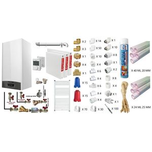 Pachet apartament cu 2 camere, centrala termica murala in condensare Ariston CLAS ONE+ WI-FI 24, Gaz, 24 kW, Termostat, kit de evacuare inclus, calorifere otel, teava PPR si fitinguri, kit armaturi imagine