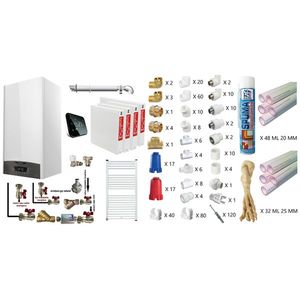 Pachet apartament cu 3 camere, centrala termica murala in condensare Ariston CLAS ONE+ WI-FI 24, Gaz, Termostat Salus IT 500, 24 kW, kit de evacuare inclus, calorifere otel, teava PPR si fitinguri, kit armaturi imagine