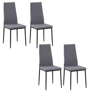 Set 4 scaune bucatarie HOMCOM, cadru metal cu tapiterie efect de in, gri 41x50x97cm | Aosom Romania imagine