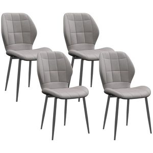 HOMCOM Set of Four Modern Style Flannel Dining Chairs - Light Grey | Aosom Romania imagine
