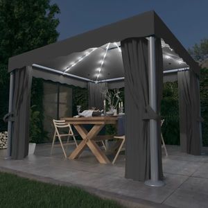 vidaXL Pavilion cu perdele & șiruri lumini LED, antracit, 3x3 m imagine