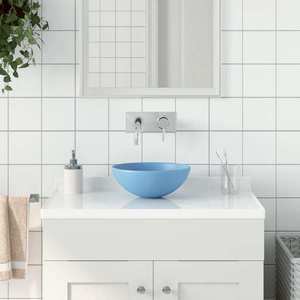 vidaXL Chiuvetă pentru baie, albastru deschis, ceramică, rotund imagine