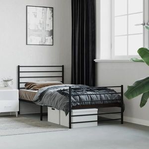vidaXL Cadru pat metalic cu tăblii de cap/picioare, negru, 100x200 cm imagine