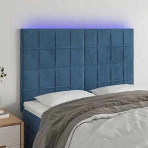 vidaXL Tăblie de pat cu LED, albastru închis, 144x5x118/128cm, catifea imagine