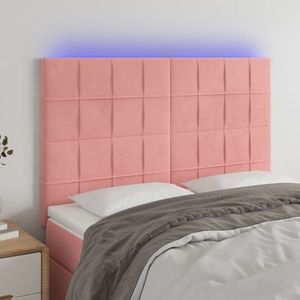 vidaXL Tăblie de pat cu LED, roz, 144x5x118/128 cm, catifea imagine