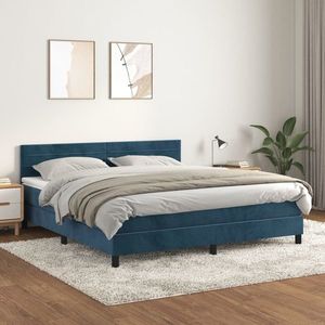 vidaXL Pat box spring cu saltea, albastru închis, 180x200 cm, catifea imagine