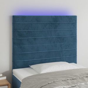 vidaXL Tăblie de pat cu LED, albastru închis, 90x5x118/128 cm, catifea imagine