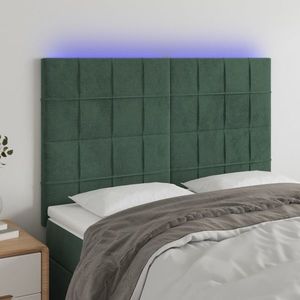 vidaXL Tăblie de pat cu LED, verde închis, 144x5x118/128 cm, catifea imagine