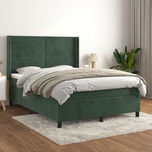 vidaXL Pat box spring cu saltea, verde închis, 140x200 cm, catifea imagine