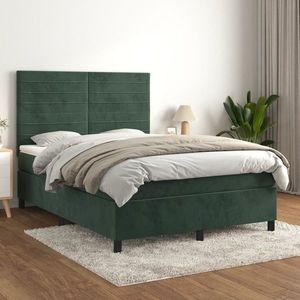 vidaXL Pat box spring cu saltea, verde închis, 140x190 cm, catifea imagine