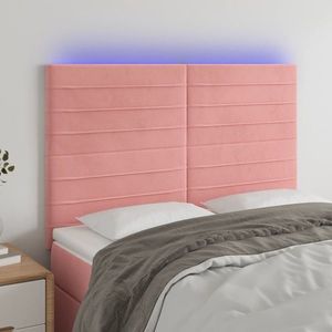 vidaXL Tăblie de pat cu LED, roz, 144x5x118/128 cm, catifea imagine