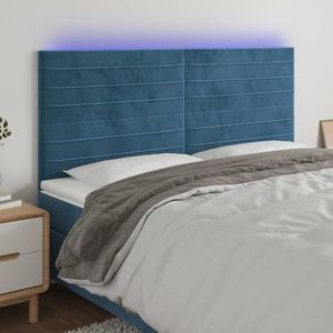 vidaXL Tăblie de pat cu LED, albastru închis, 180x5x118/128cm, catifea imagine