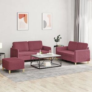 vidaXL Set canapea cu perne, 3 piese, roșu vin, material textil imagine