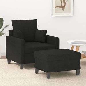 vidaXL Fotoliu canapea cu taburet, negru, 60 cm, material textil imagine