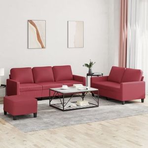 vidaXL Set de canapele cu perne, 3 piese, roșu vin, piele ecologică imagine