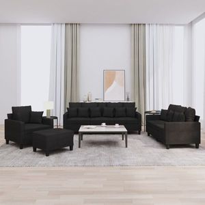 vidaXL Set de canapele cu perne, 4 piese, negru, material textil imagine