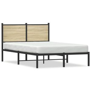 vidaXL Cadru de pat metalic cu tăblie, stejar sonoma, 120x190 cm imagine