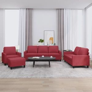 vidaXL Set de canapele cu perne, 4 piese, roșu vin, piele ecologică imagine