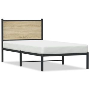 vidaXL Cadru pat metalic cu tăblie, stejar sonoma, 75x190 cm imagine