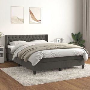 vidaXL Pat box spring cu saltea, gri închis, 140x200 cm, catifea imagine