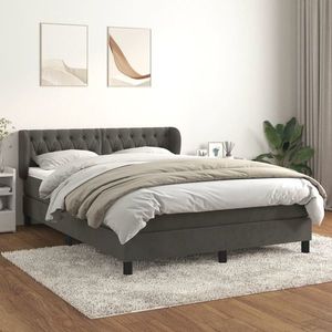 vidaXL Pat box spring cu saltea, gri închis, 140x200 cm, catifea imagine