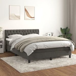 vidaXL Pat box spring cu saltea, gri închis, 140x200 cm, catifea imagine